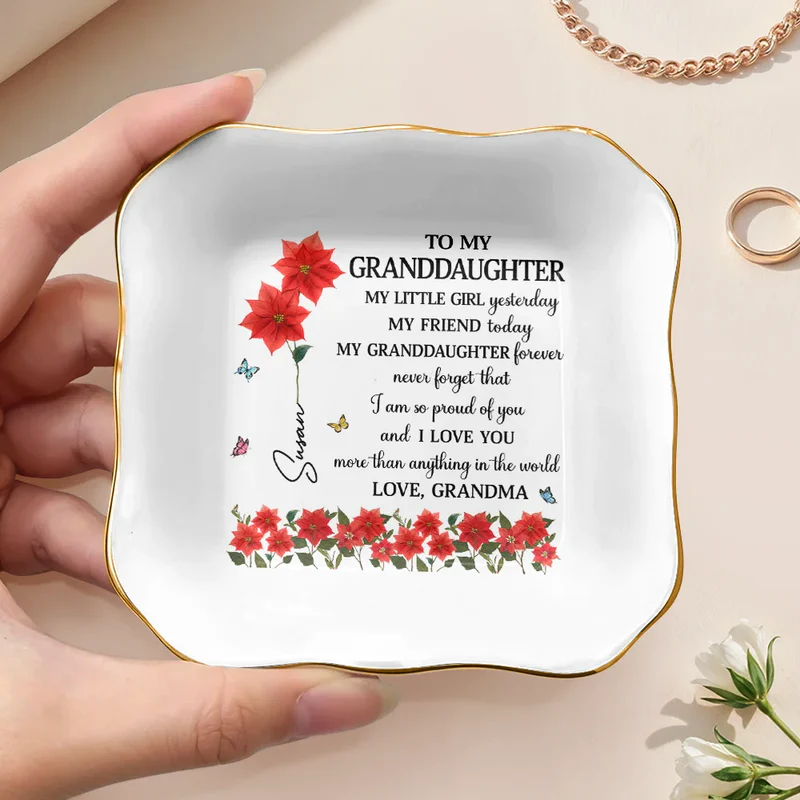 Birth Flower My Daughter Forever - Personalized Jewelry Dish - Gift For Daughter, Granddaughter