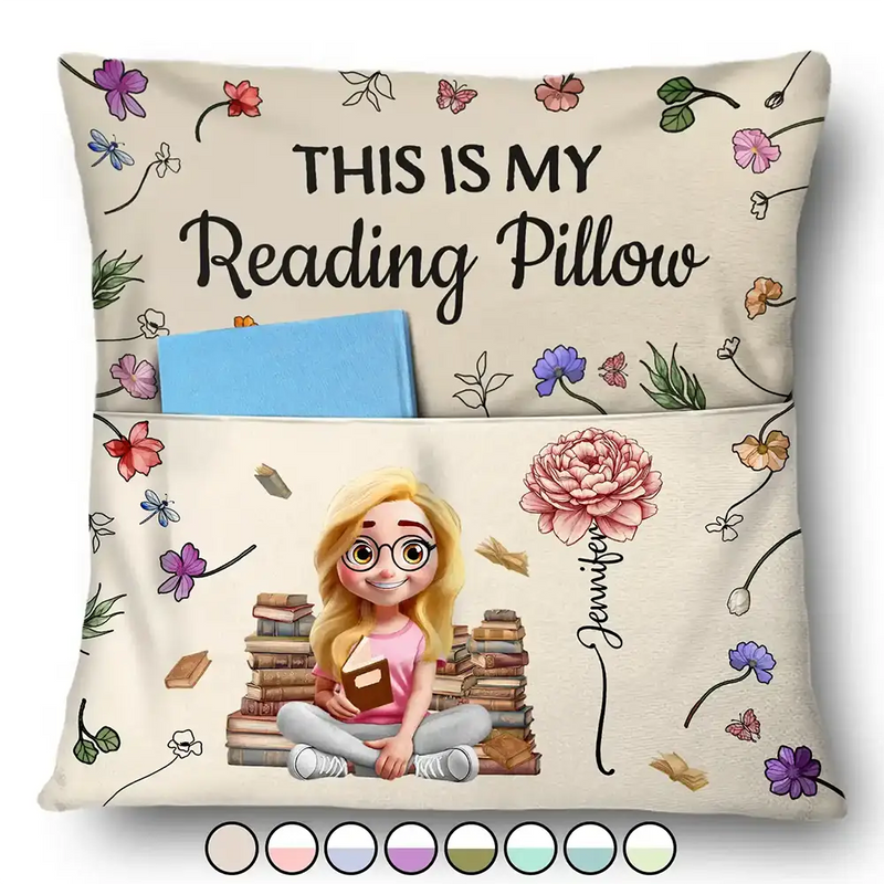 My Reading Pillow Reading Girl With Birth Month Flower - Personalized Pocket Pillow - Gift For Book Lovers, Bookworms, Readers