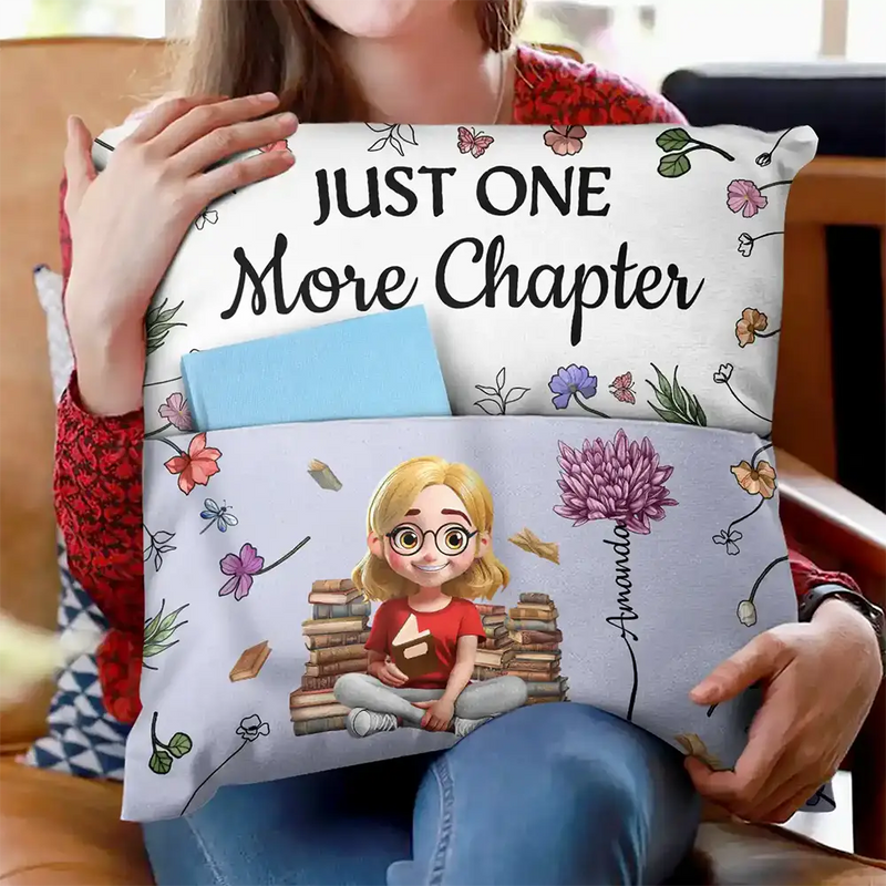 My Reading Pillow Reading Girl With Birth Month Flower - Personalized Pocket Pillow - Gift For Book Lovers, Bookworms, Readers