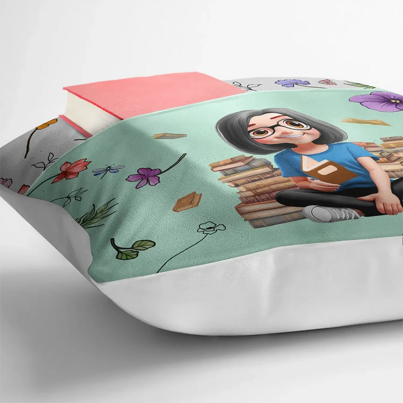 My Reading Pillow Reading Girl With Birth Month Flower - Personalized Pocket Pillow - Gift For Book Lovers, Bookworms, Readers