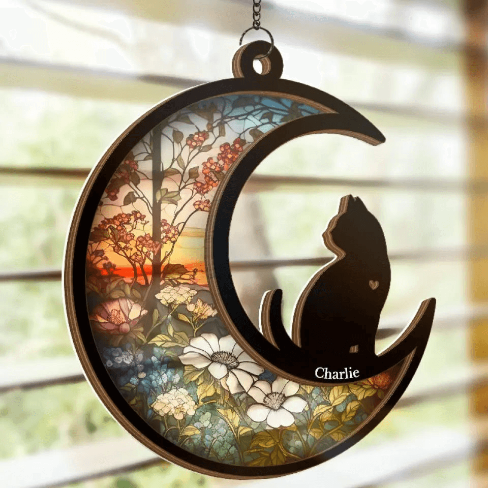 Personalized Cat Window Hanging Suncatcher Ornament - Gift for Cat Owner, Cat Lovers, Cat Mom, Cat Dad