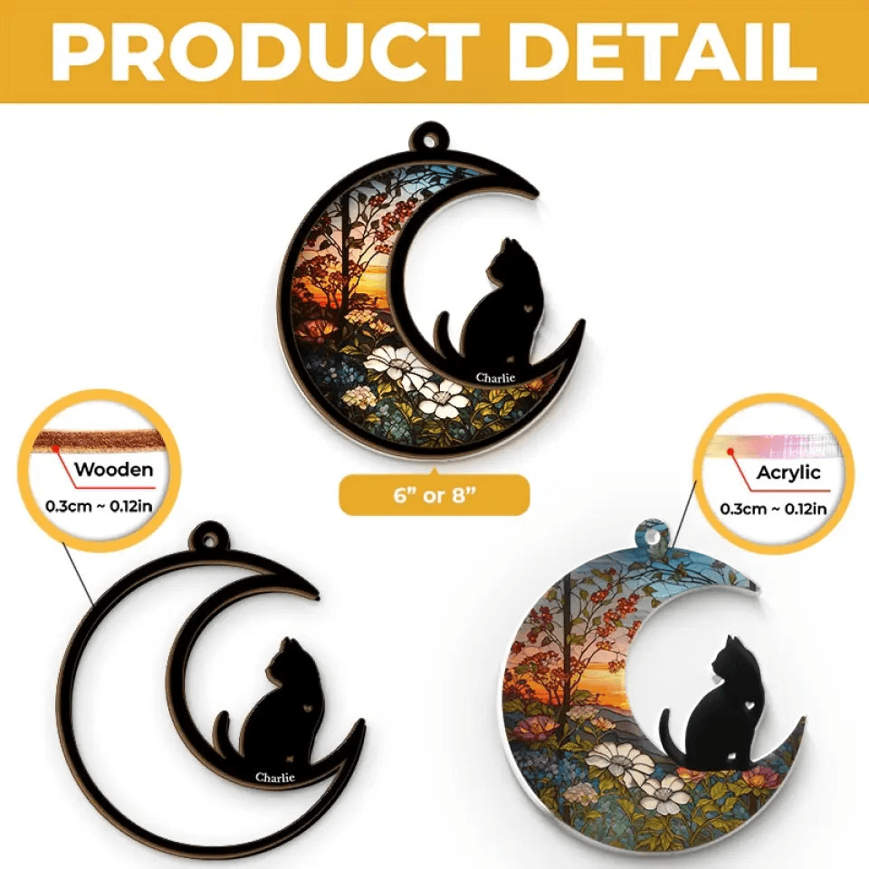 Personalized Cat Window Hanging Suncatcher Ornament - Gift for Cat Owner, Cat Lovers, Cat Mom, Cat Dad