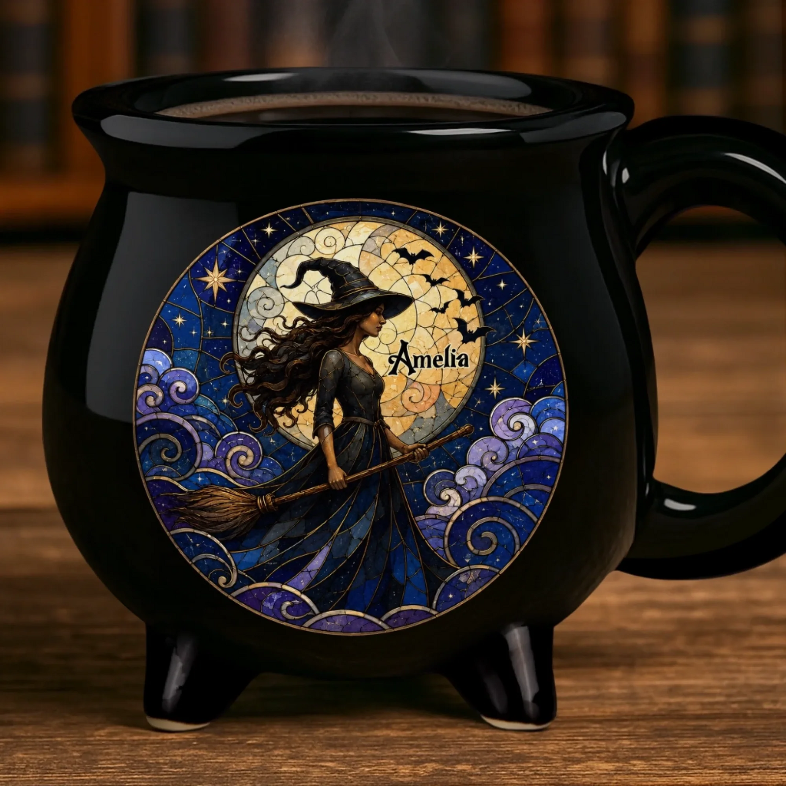 Custom Name Halloween Mystic Soul - Personalized Ceramic Cauldron Coffee Mug - Halloween Gifts For Besties, Sisters, BFF, Family, Yourself