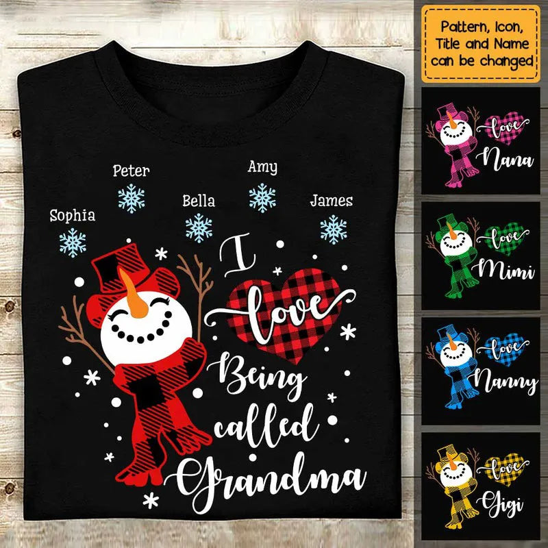 Up to 20 Kids - I Love Being Called Grandma Snowman - Personalized Custom T Shirt - Christmas Gift for Grandma/Grandparent 1