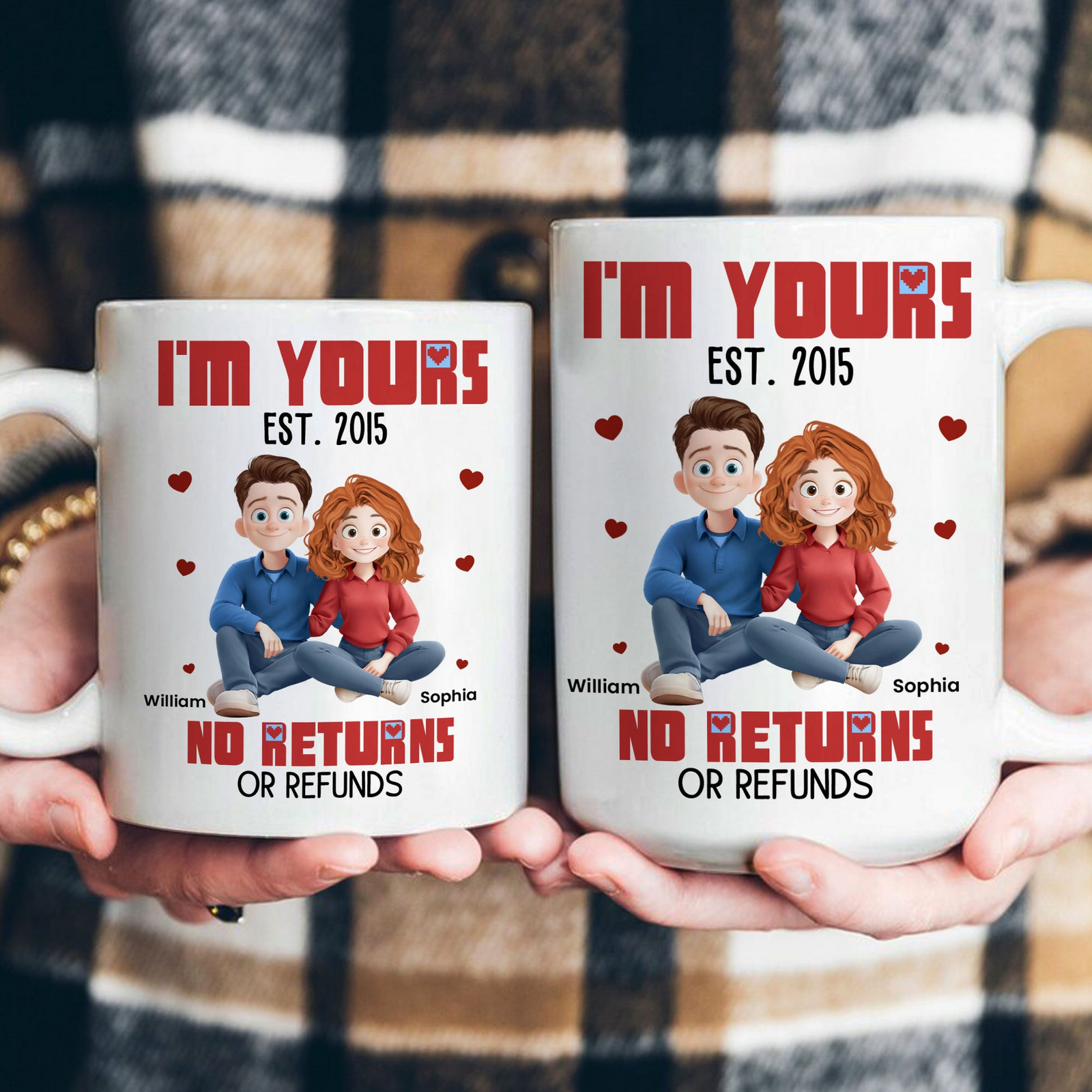 Cartoon Couple I'm Yours No Returns Or Refunds - Personalized Custom Mug - Gift For Her/Him, Husband/Wife, Couples on Anniversary, Valentine's Day