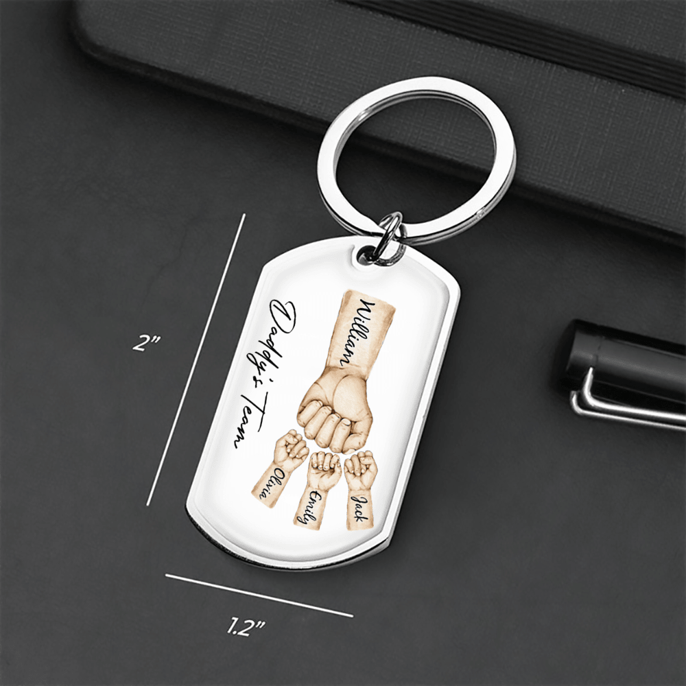 Daddy's Team Fist Bump - Personalized Stainless Steel Keychain - Father's Day Gift for Dad, Papa, Grandpa, Daddy, Dada