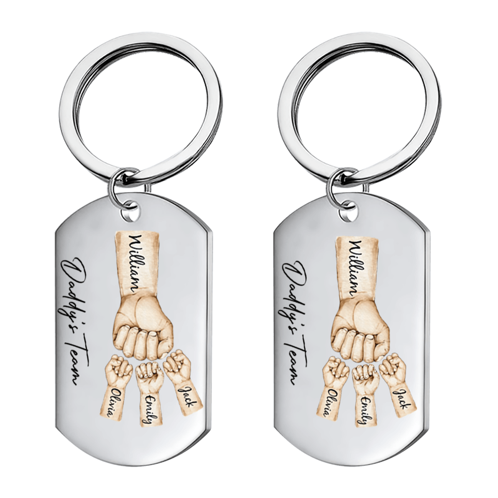 Daddy's Team Fist Bump personalized stainless steel keychain, alternate view 3
