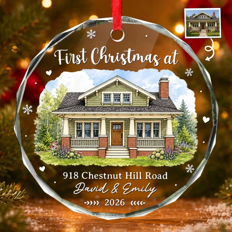 Custom Photo New Home New Keys New Memories - Personalized Circle Glass Ornament - Christmas Gift For Family, Housewarming Gift