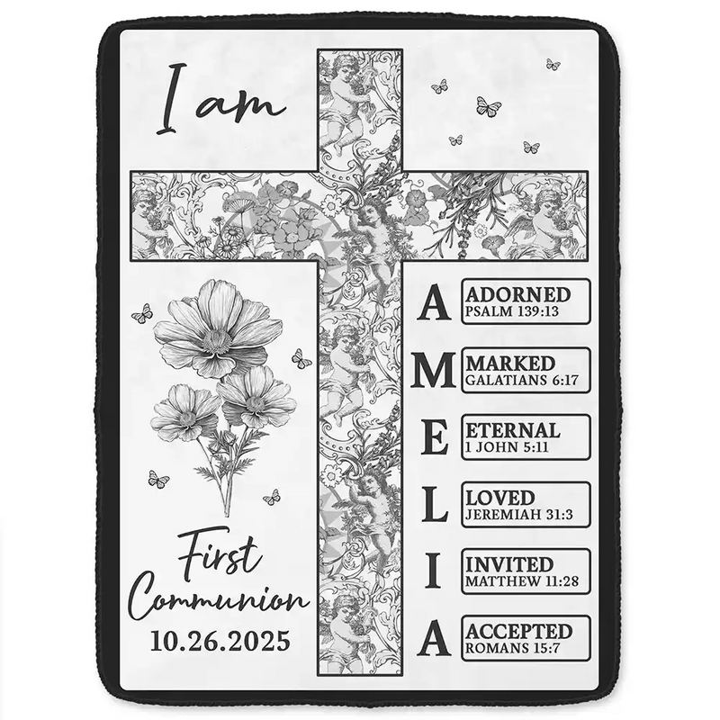 Newborn Baby Baptized Dedicated Christened First Communion - Personalized Custom Blanket - Gift for New Infant, Baby Girl, Boy, Granddaughter, Grandson