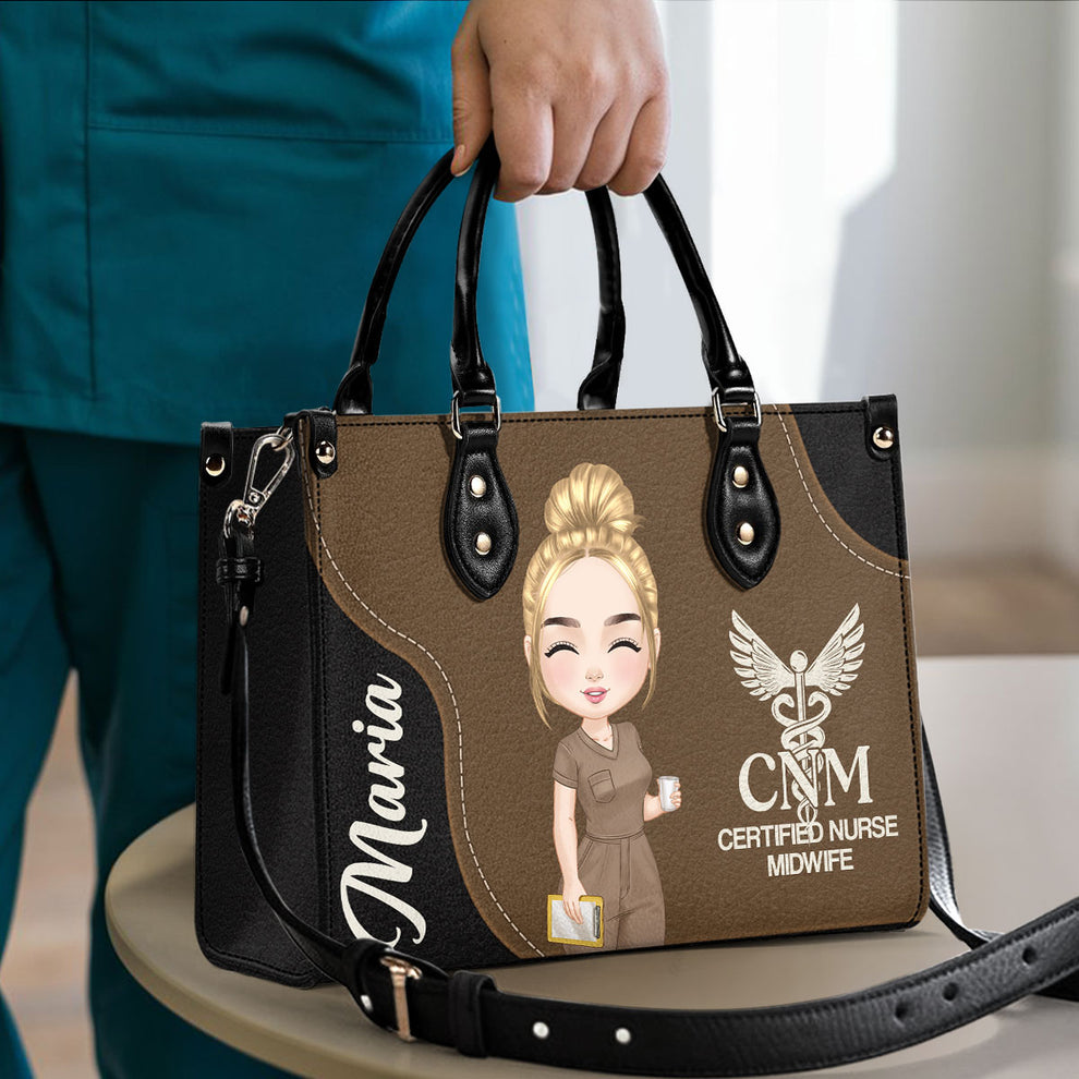 Nurse With Love - Personalized Leather Handbag - Gift For Nurse, CNA, Registered RN, Healthcare Worker