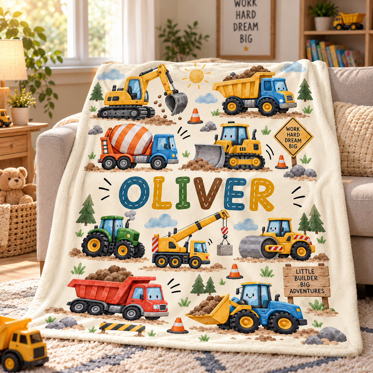 Custom Name Excavator - Personalized Custom Blanket - Gift For Son, Grandson, Boys