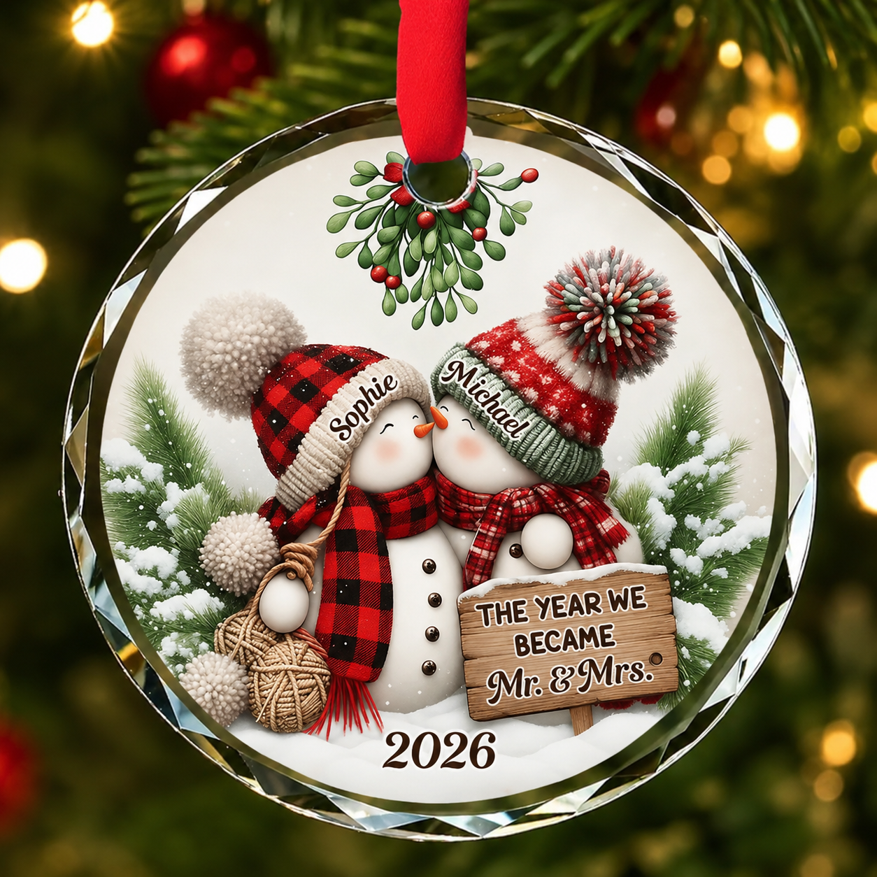 Our 1st Married Christmas Mr Mrs - Personalized Circle Glass Ornament - Christmas Gift For Her/Him, Husband/Wife, Couples, Newlywed Wedding Gift