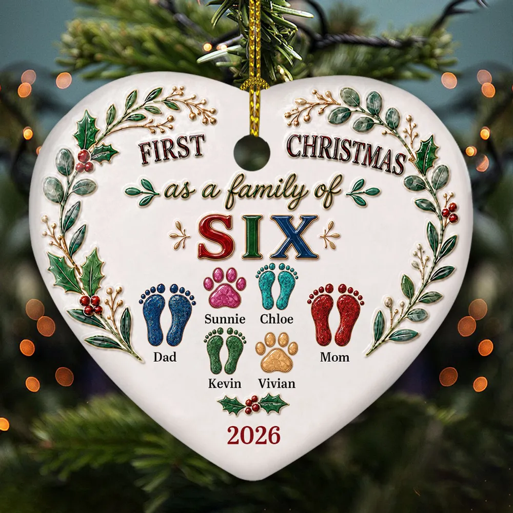 Our First Christmas 3D Effect - Personalized Heart Ceramic Ornament - Babies First Christmas Gifts