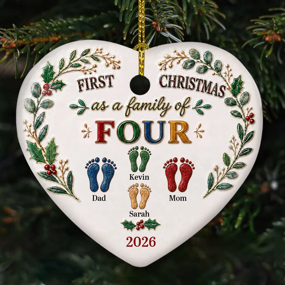 Our First Christmas 3D Effect - Personalized Heart Ceramic Ornament - Babies First Christmas Gifts