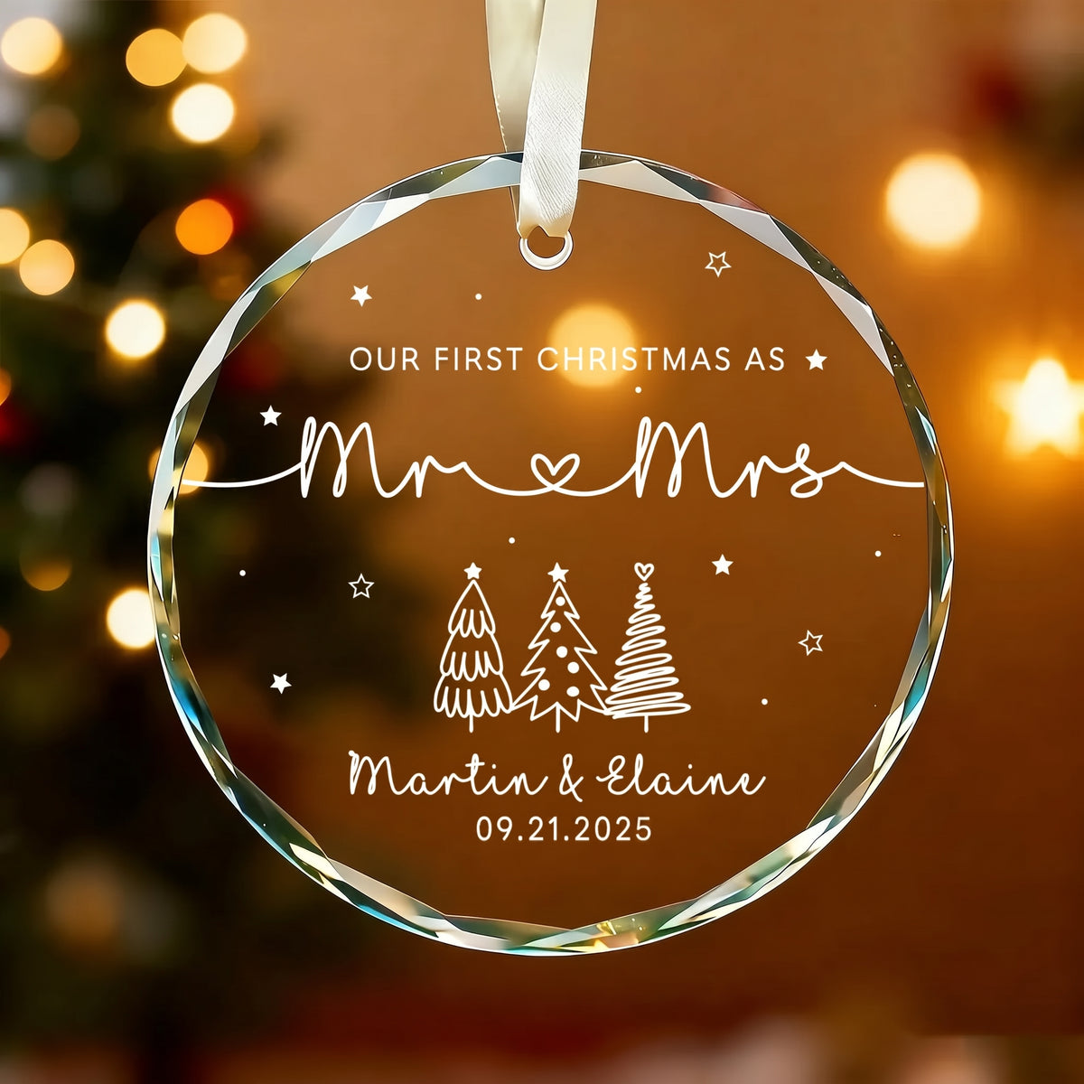 Our First Christmas as Mr &amp; Mrs - Personalized Circle Glass Ornament - Christmas Gift For Her/Him, Husband/Wife, Couples, Newlywed Wedding Gift