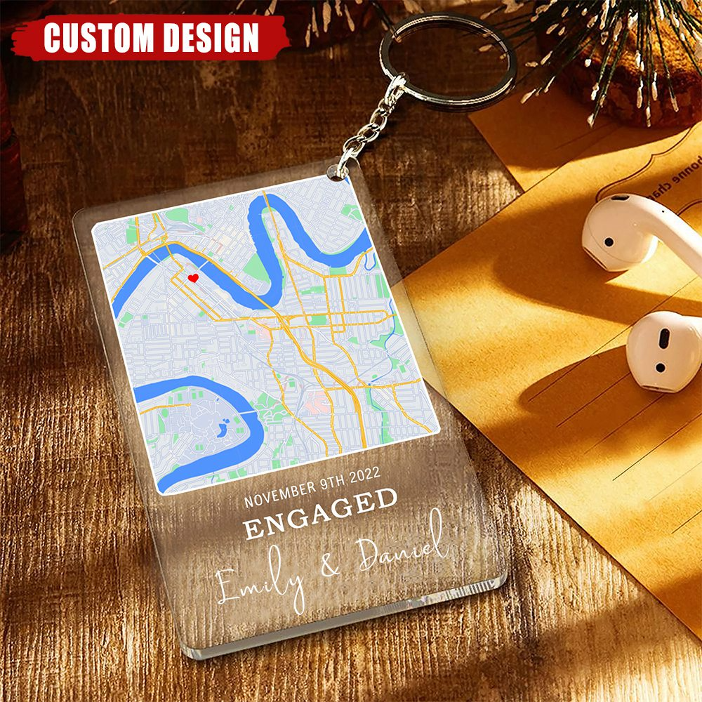 Our First Date Custom Location Map acrylic keychain, alternate view 2