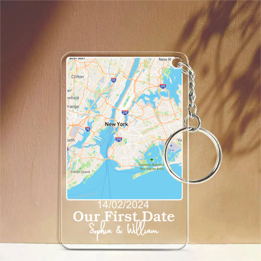 Our First Date Custom Location Map acrylic keychain, alternate view 3
