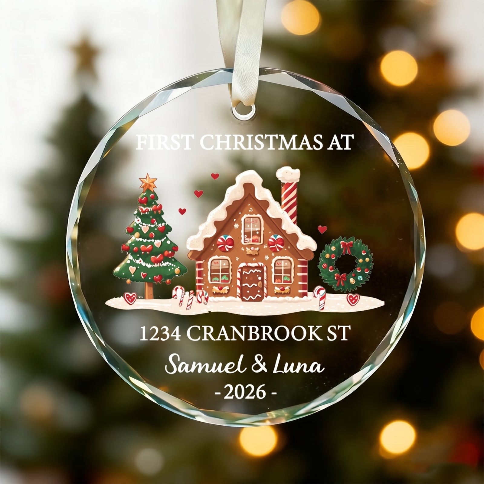 Our First Christmas At New Home - Personalized Circle Glass Ornament - Christmas Gift For Husband/Wife, Couples, Newlywed Wedding Gift