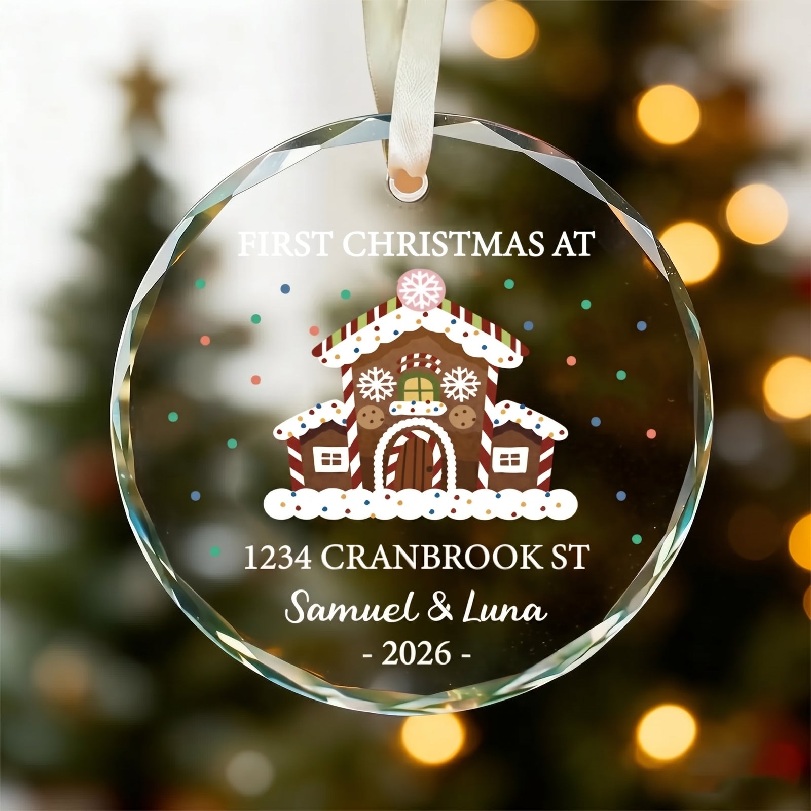 Our First Christmas At New Home - Personalized Circle Glass Ornament - Christmas Gift For Husband/Wife, Couples, Newlywed Wedding Gift