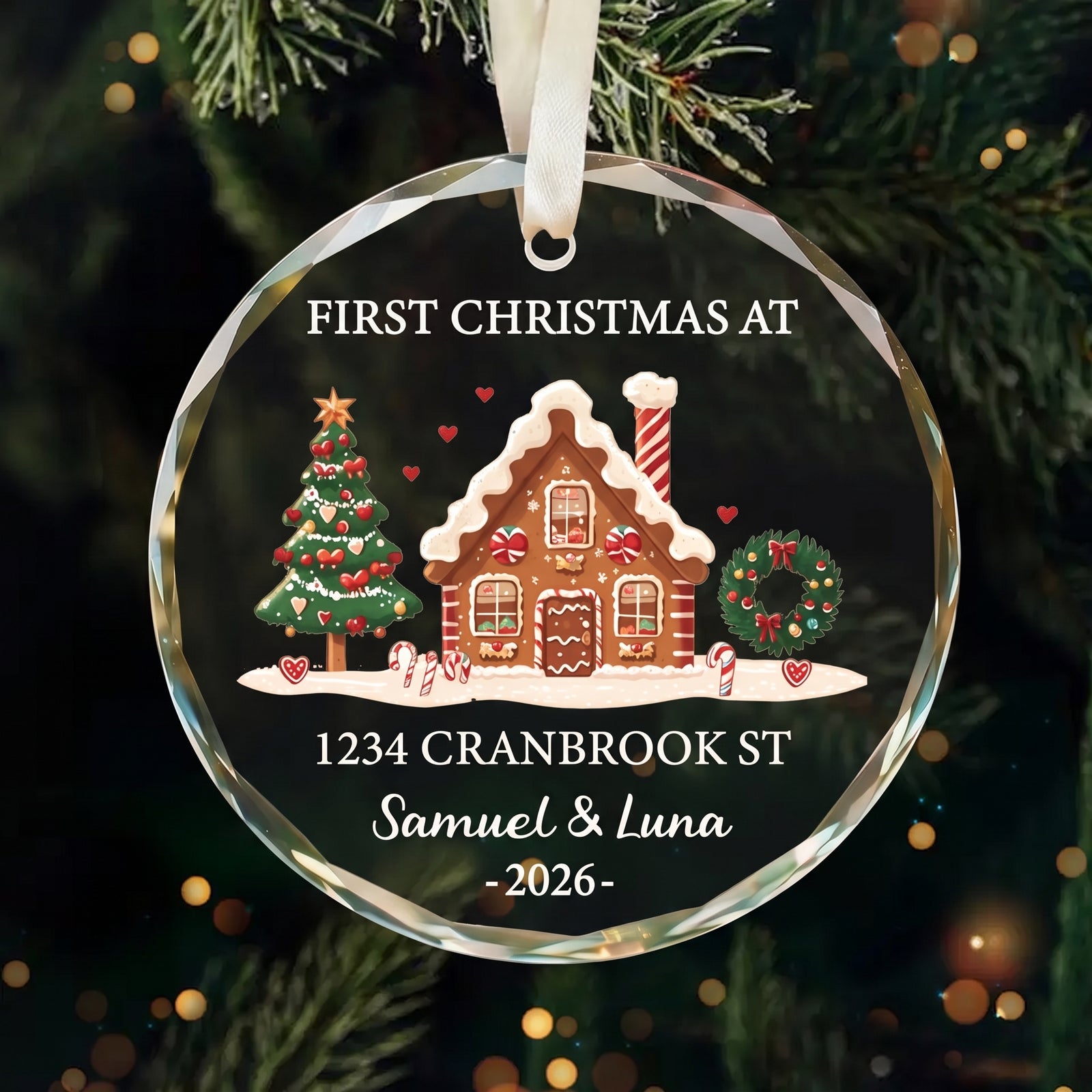 Our First Christmas At New Home - Personalized Circle Glass Ornament - Christmas Gift For Husband/Wife, Couples, Newlywed Wedding Gift
