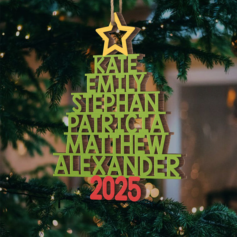 [Upto 14 Names] Custom Names Family Christmas Tree Ornament - Personalized Wood Ornament - Christmas Gift for Family Members