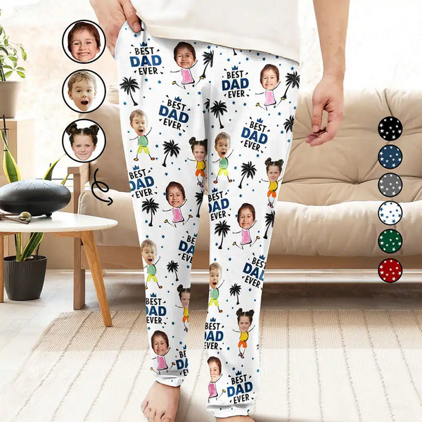Custom Photo Best Dad Grandpa Ever - Personalized Sweatpants, Pajama Pants, Pajama Set - Christmas Gift For Dad, Daddy, Papa, Grandpa