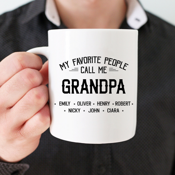 Grandpa's Personalized Mug: "My Favorite People Call Me Grandpa" Custom Name Cup - Heartfelt Birthday or Father's Day Gift for Papa
