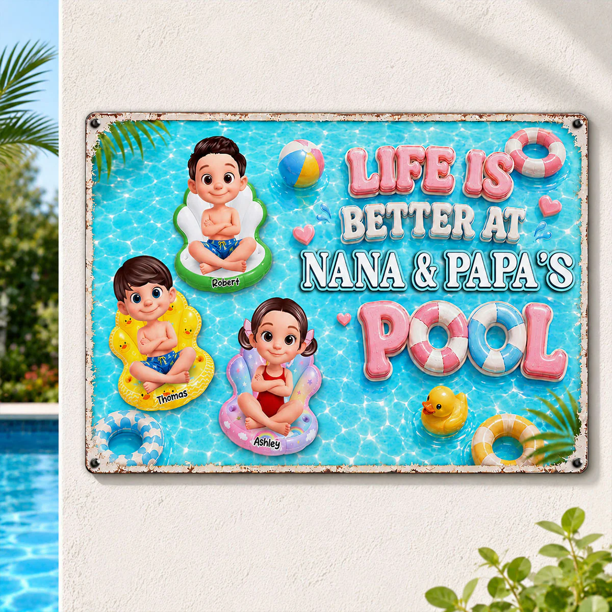 Life Is Better At Pool Grandparents - Personalized Metal Sign - Gift For Dad, Mom, Grandpa, Grandma