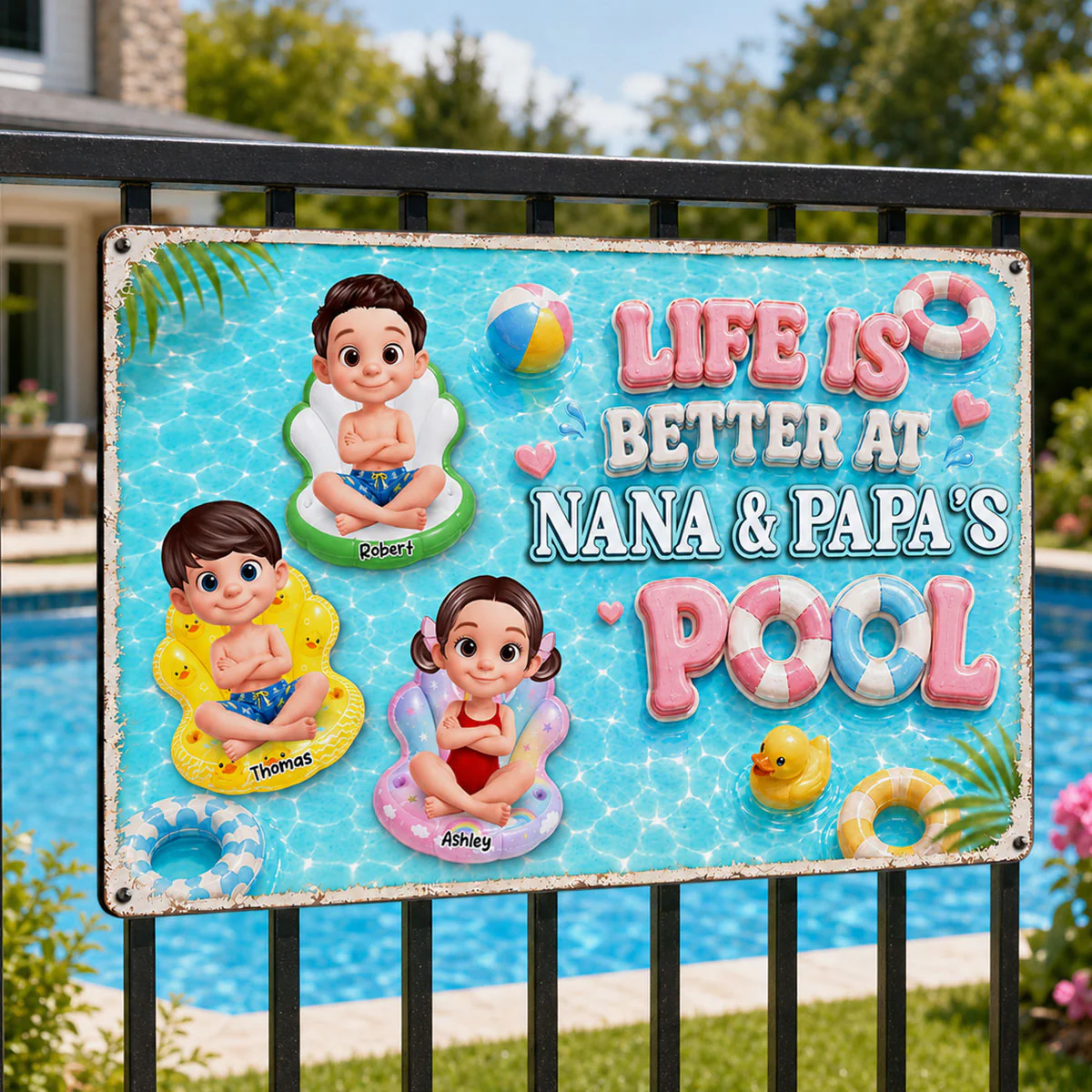 Life Is Better At Pool Grandparents - Personalized Metal Sign - Gift For Dad, Mom, Grandpa, Grandma