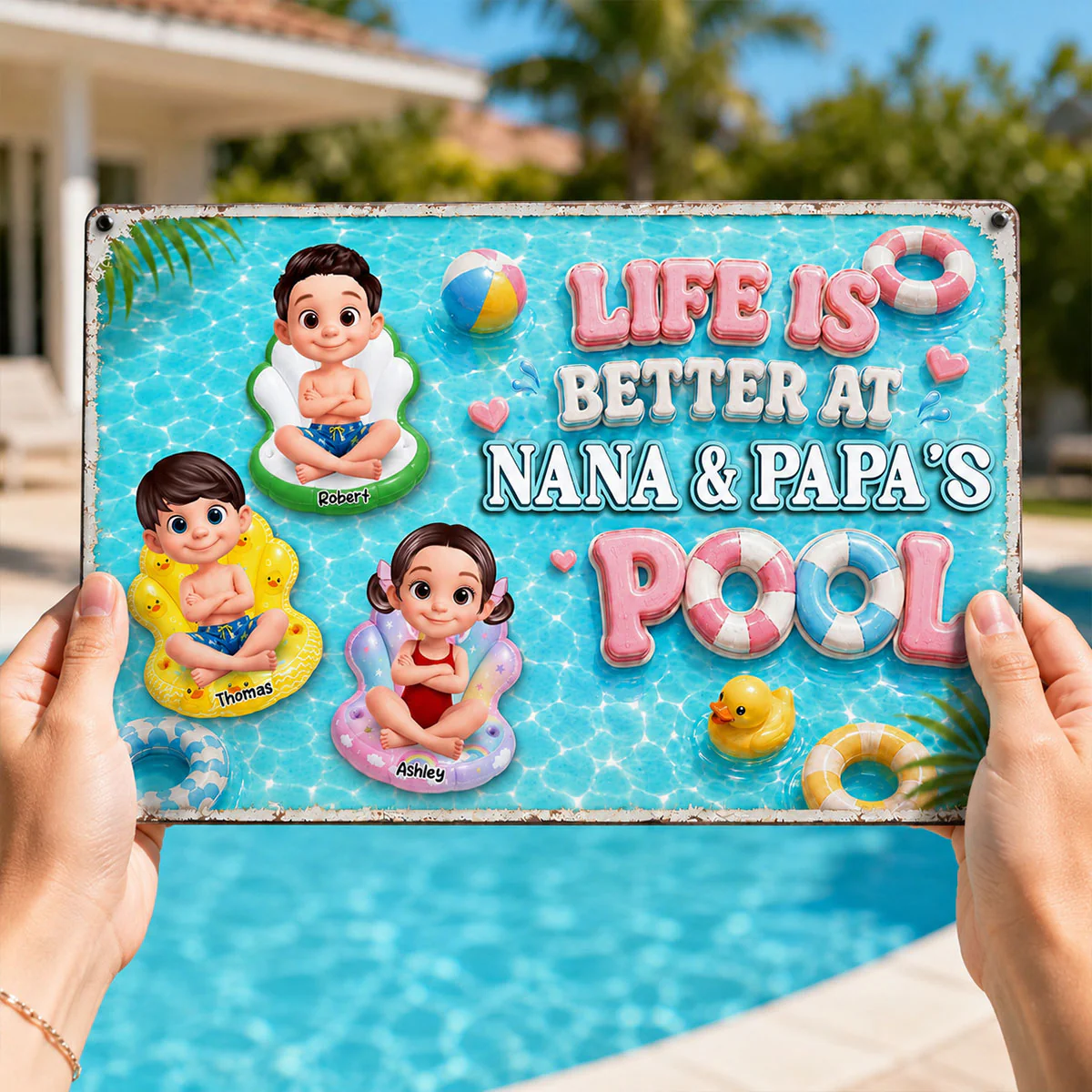 Life Is Better At Pool Grandparents - Personalized Metal Sign - Gift For Dad, Mom, Grandpa, Grandma