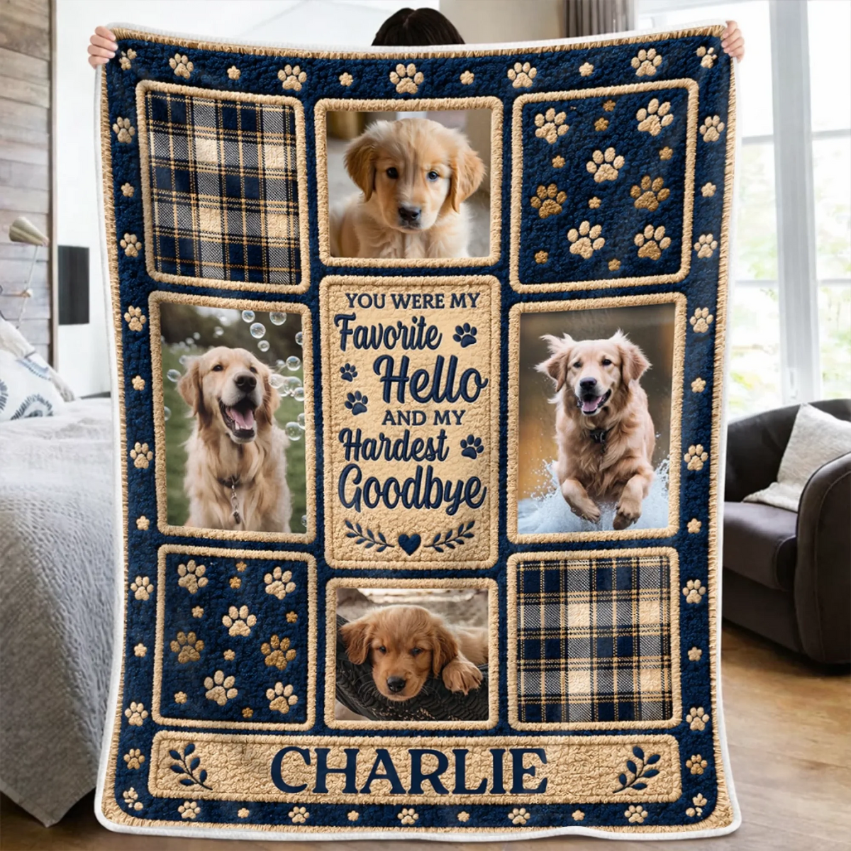 Custom Photo Paw Prints On My Heart - Personalized Custom Blanket - Pet Memorial Sympathy Gifts For Dogs, Cats