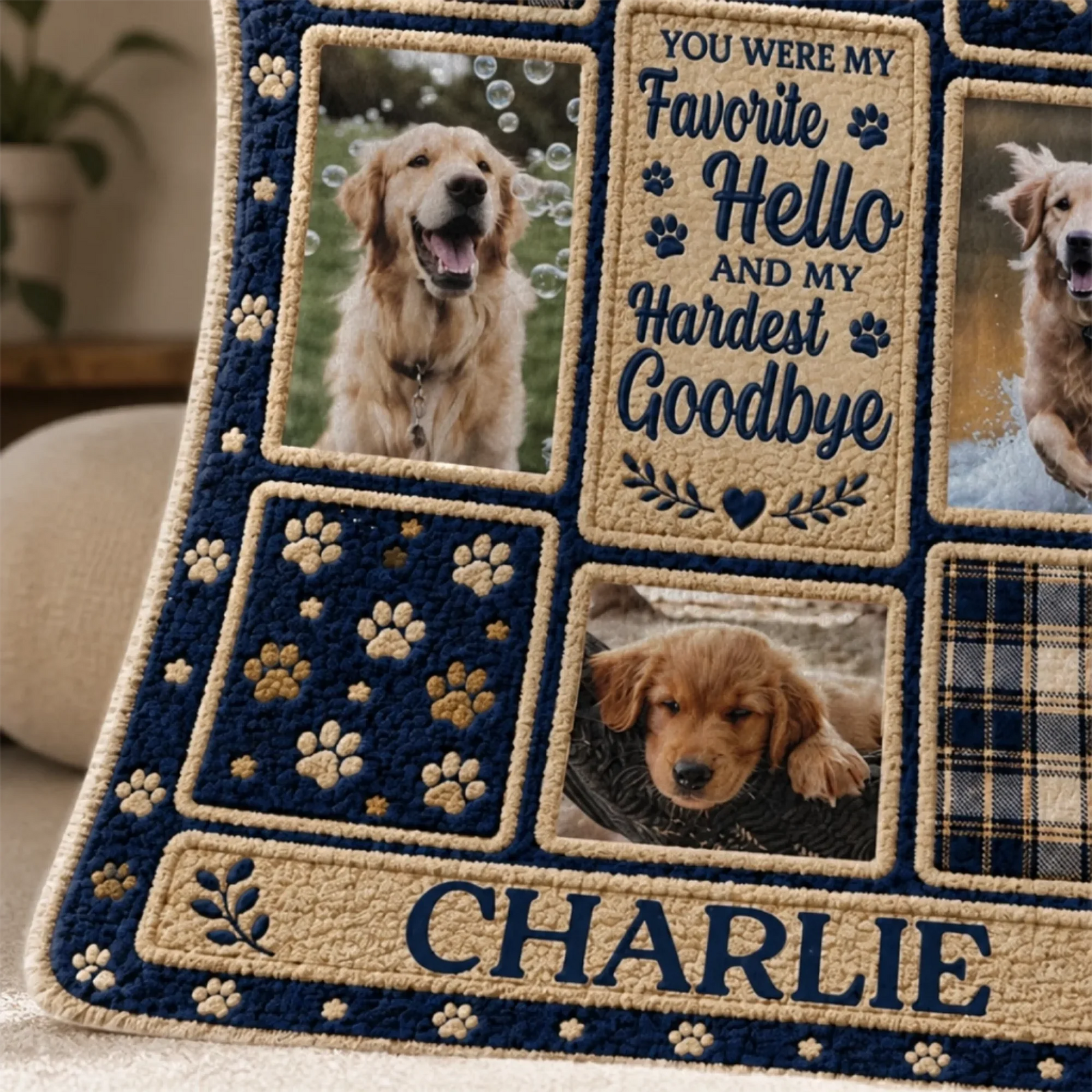 Custom Photo Paw Prints On My Heart - Personalized Custom Blanket - Pet Memorial Sympathy Gifts For Dogs, Cats