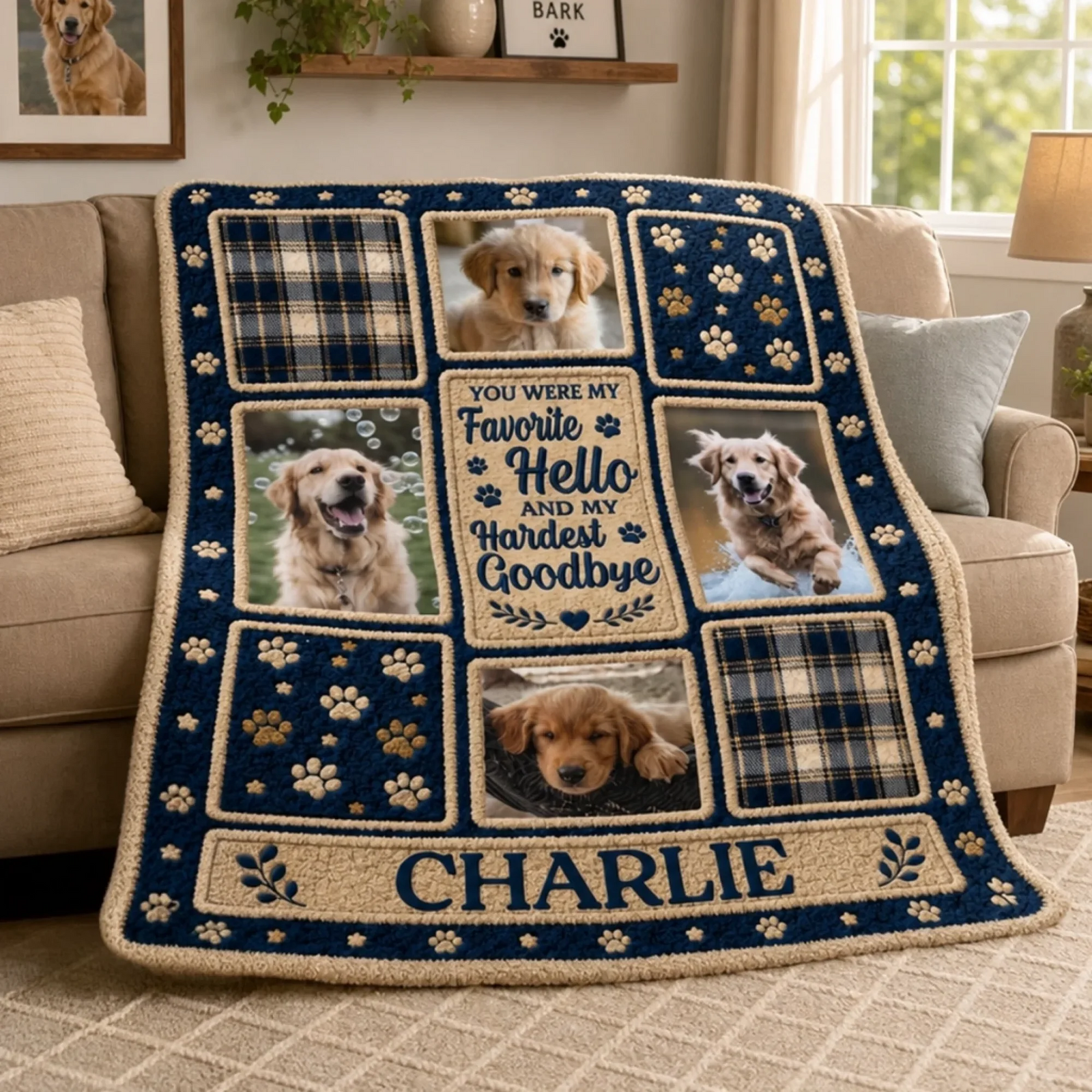 Custom Photo Paw Prints On My Heart - Personalized Custom Blanket - Pet Memorial Sympathy Gifts For Dogs, Cats