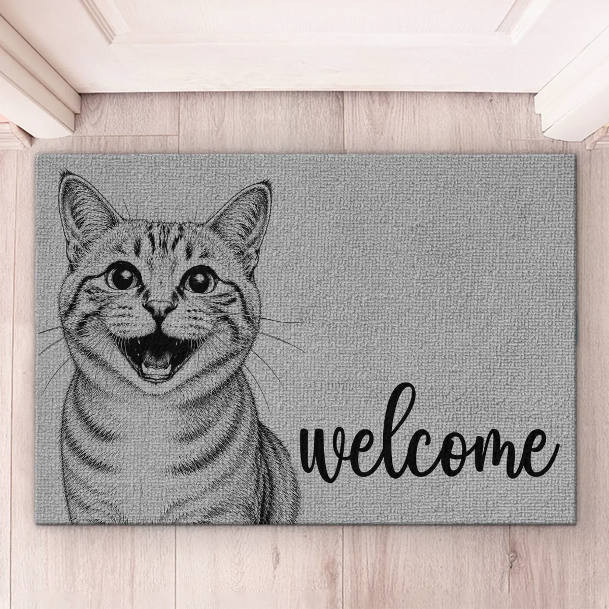 Custom Photo Pencil Sketch Welcome Dog Cat - Personalized Doormat - Personalized Gift for Dog Lovers, Cat Lovers, Pet Lovers