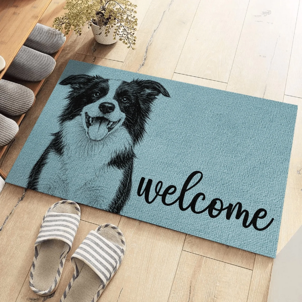 Custom Photo Pencil Sketch Welcome Dog Cat - Personalized Doormat - Personalized Gift for Dog Lovers, Cat Lovers, Pet Lovers