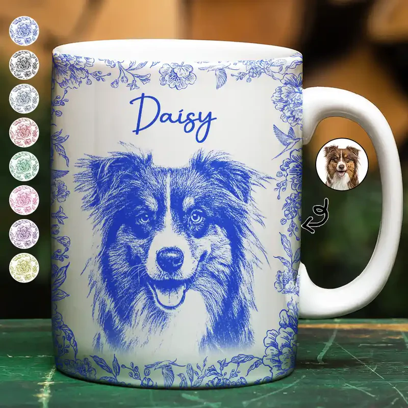Custom Photo Pencil Sketch Dog Cat Portrait - Personalized Custom Mug - Gift for Dog/Cat Lovers, Dog/Cat Mom, Pet Lovers