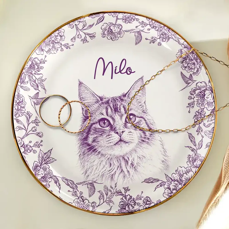 Custom Photo Pencil Sketch Pet Photo - Personalized Jewelry Dish - Gift for Dog/Cat Lovers, Dog/Cat Mom, Pet Lovers