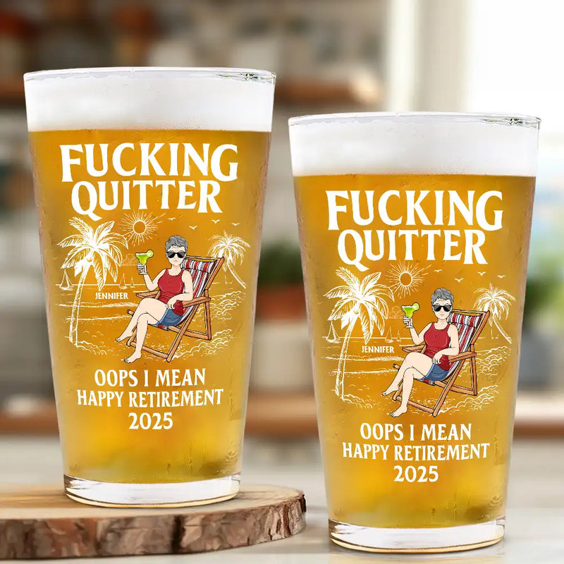 Personalized Oops I Mean Happy Retirement beer glass, alternate view 2