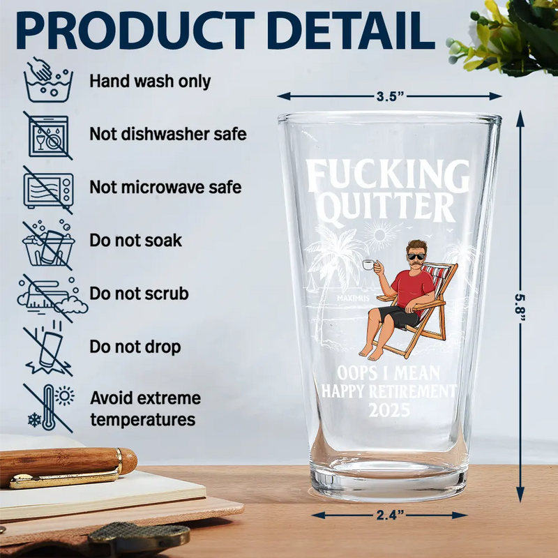 Personalized Oops I Mean Happy Retirement beer glass, alternate view 4