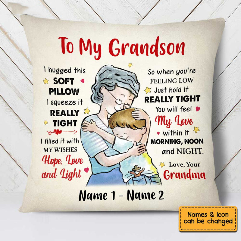 Grandson Hug This Soft Pillow - Personalized Custom Pillow - Gift For Grandson, Kids