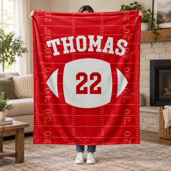 Custom Name & Number Football Team - Personalized Custom Blanket - Gift for Football Player, Football Gift For Son, Daughter
