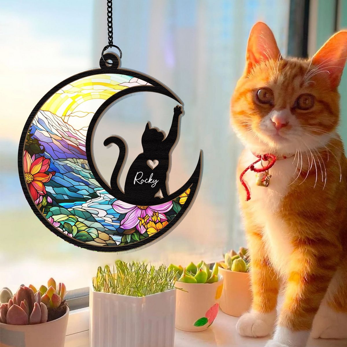 Pet Loss Dog/Cat - Personalized Window Hanging Suncatcher Ornament - Memorial Gift, Remembrance, Bereavement for Dog/Cat Owner