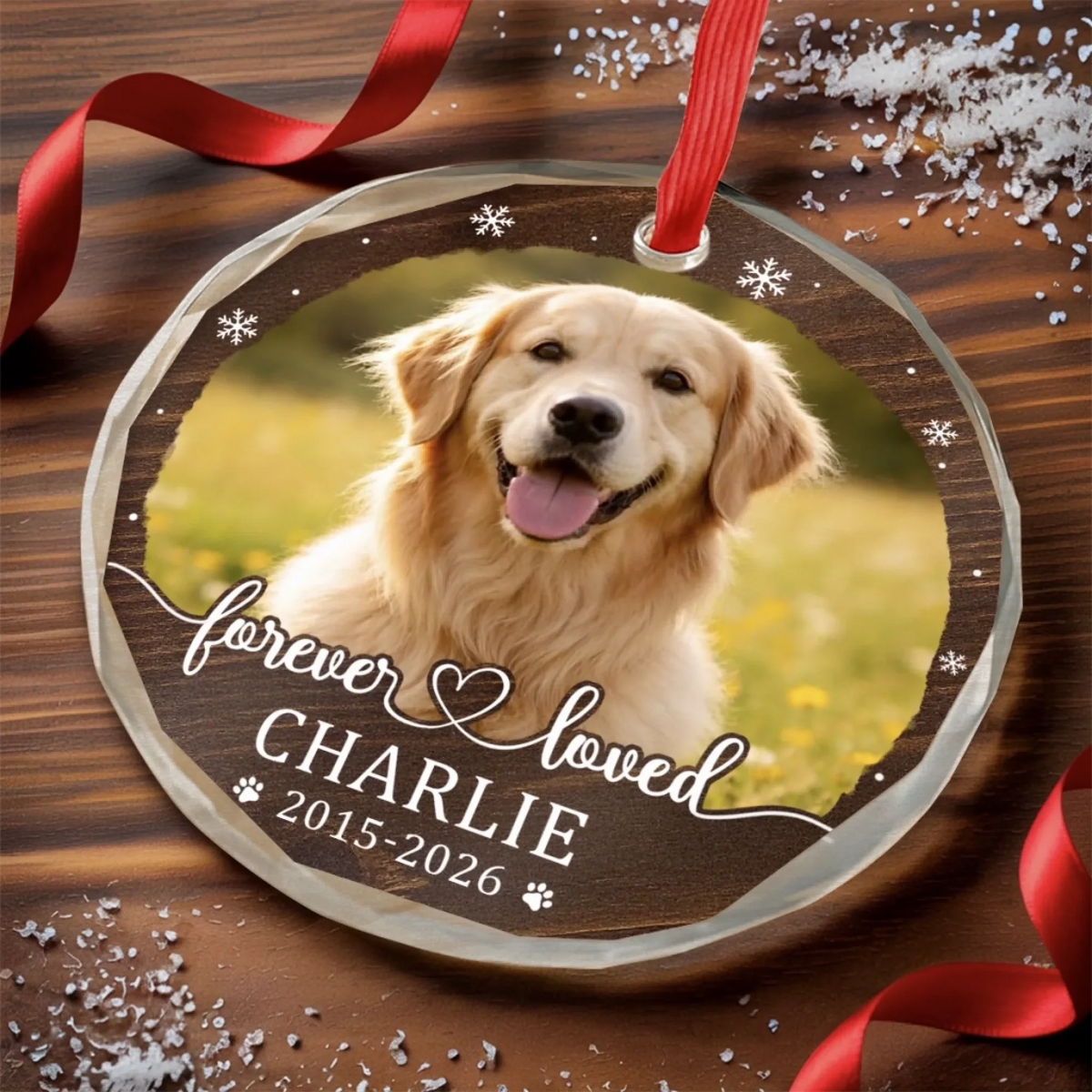 Custom Photo Pet Christmas Memorial Sympathy - Personalized Circle Glass Ornament - Sympathy Gift For Pet Owners, Pet Lovers