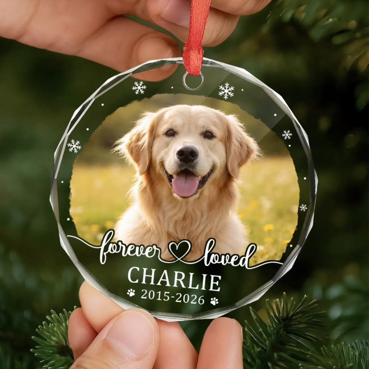 Custom Photo Pet Christmas Memorial Sympathy - Personalized Circle Glass Ornament - Sympathy Gift For Pet Owners, Pet Lovers