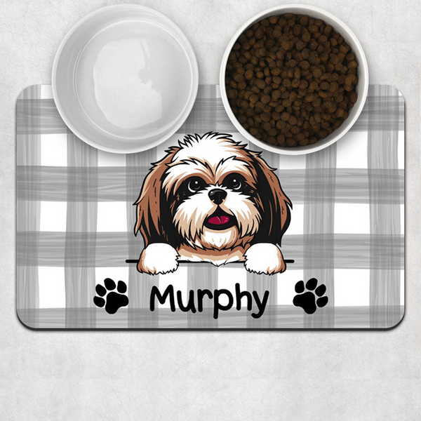 Custom Dog Plaid Pet Placemat - Personalized Pet Food Mat - Personalized Gift for Dog Lovers, Pet Lovers