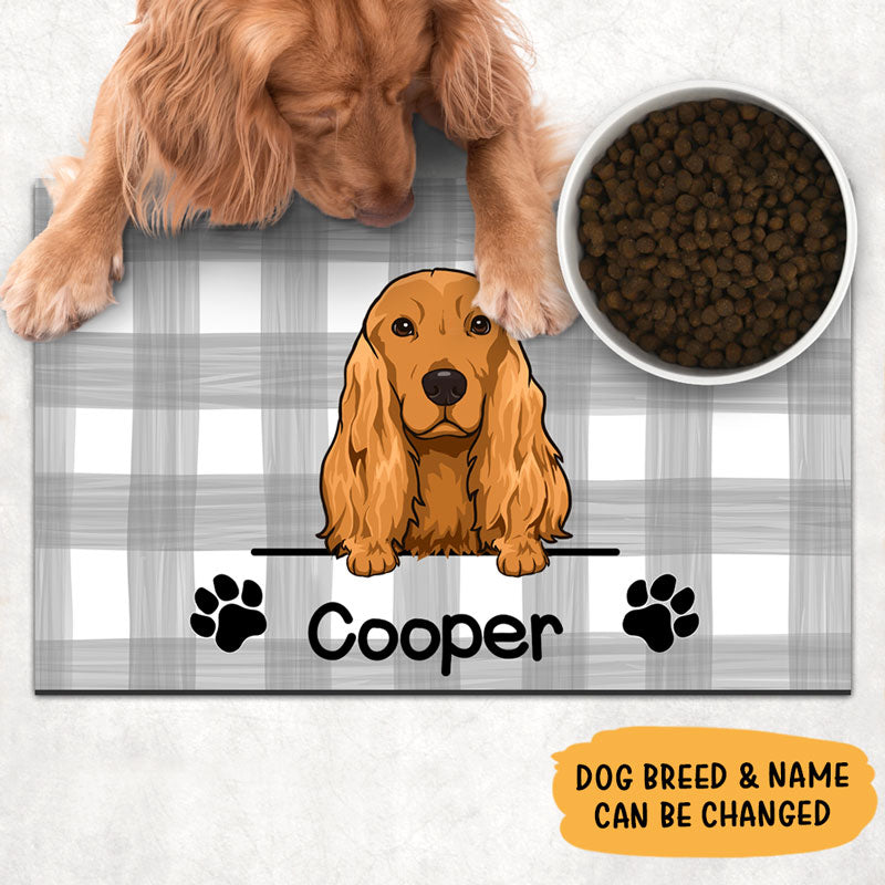 Custom Dog Plaid Pet Placemat - Personalized Pet Food Mat - Personalized Gift for Dog Lovers, Pet Lovers