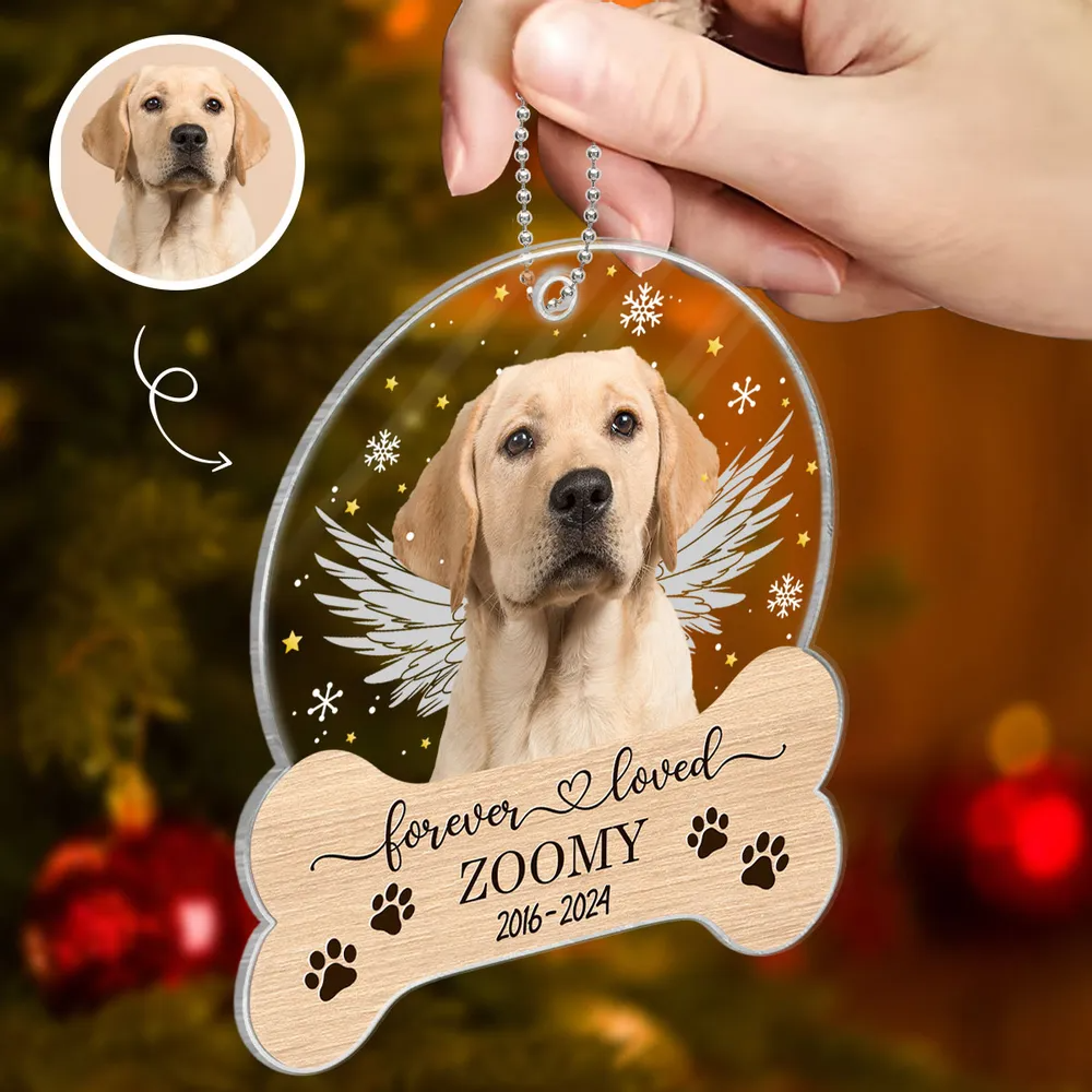 Custom Photo Pet Memorial Keepsake - Personalized Custom Shaped Acrylic Ornament - Forever Loved Sympathy Gift For Dog Lovers, Cat Lovers