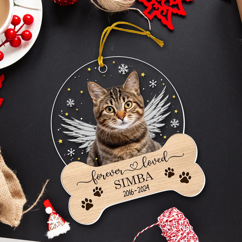 Custom Photo Pet Memorial Keepsake - Personalized Custom Shaped Acrylic Ornament - Forever Loved Sympathy Gift For Dog Lovers, Cat Lovers