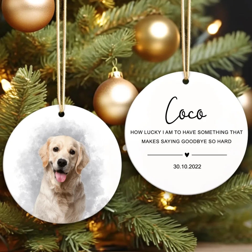 Custom Photo Pet Watercolor Ornament - Personalized Circle Ceramic Ornament - Christmas Gift for Dog Lovers, Cat Lovers, Pet Lovers 2