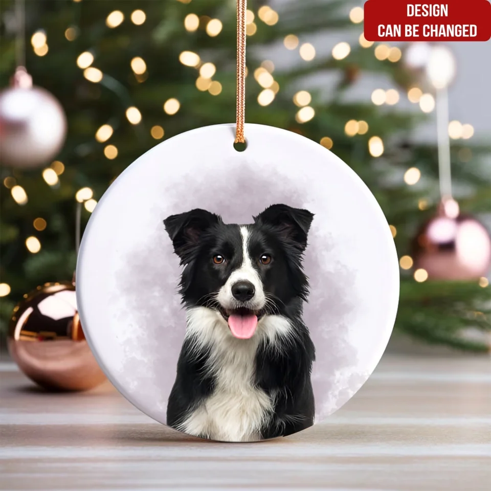 Custom Photo Pet Watercolor Ornament - Personalized Circle Ceramic Ornament - Christmas Gift for Dog Lovers, Cat Lovers, Pet Lovers 4
